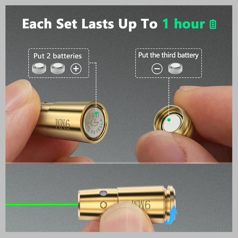 EZshoot Bore Sight 9mm Green Laser Boresighter with 12 Batteries - Image 4